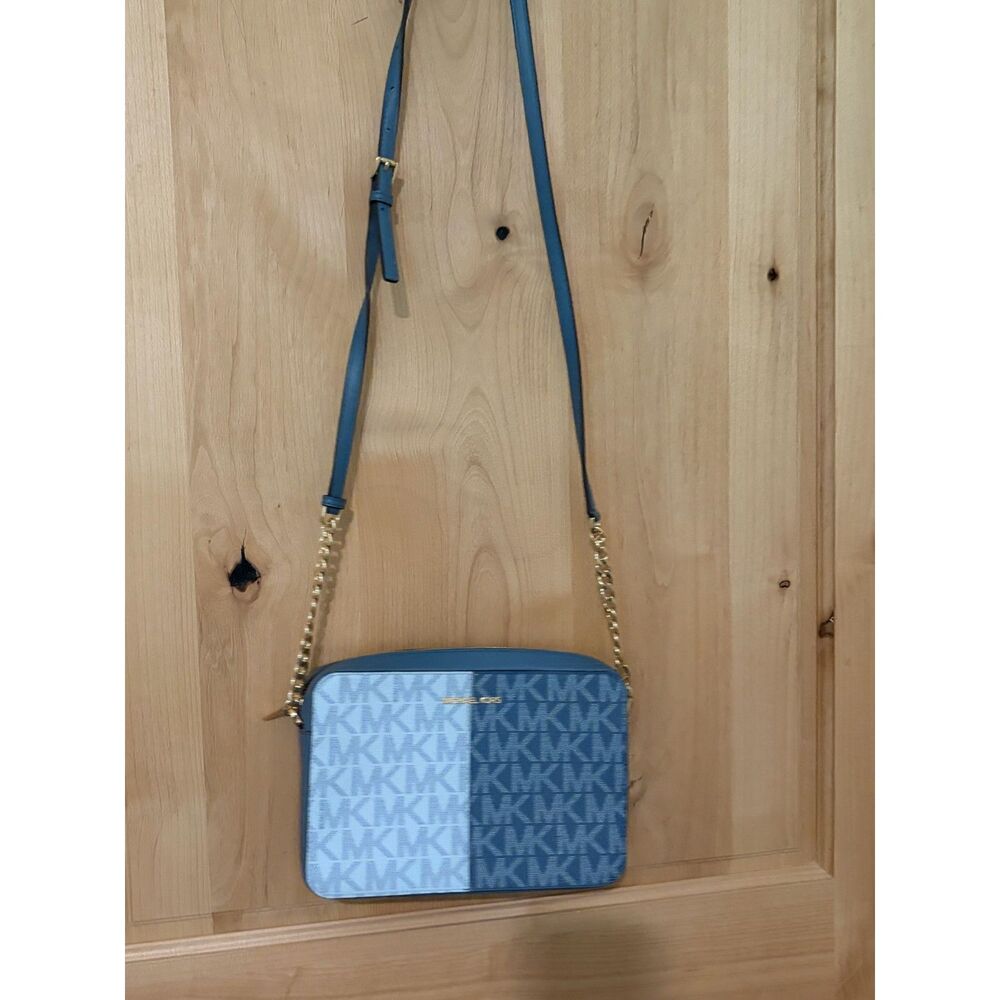 Michael Kors Jet Set East West Colorblock Logo Crossbody Bag Blue/White EUC